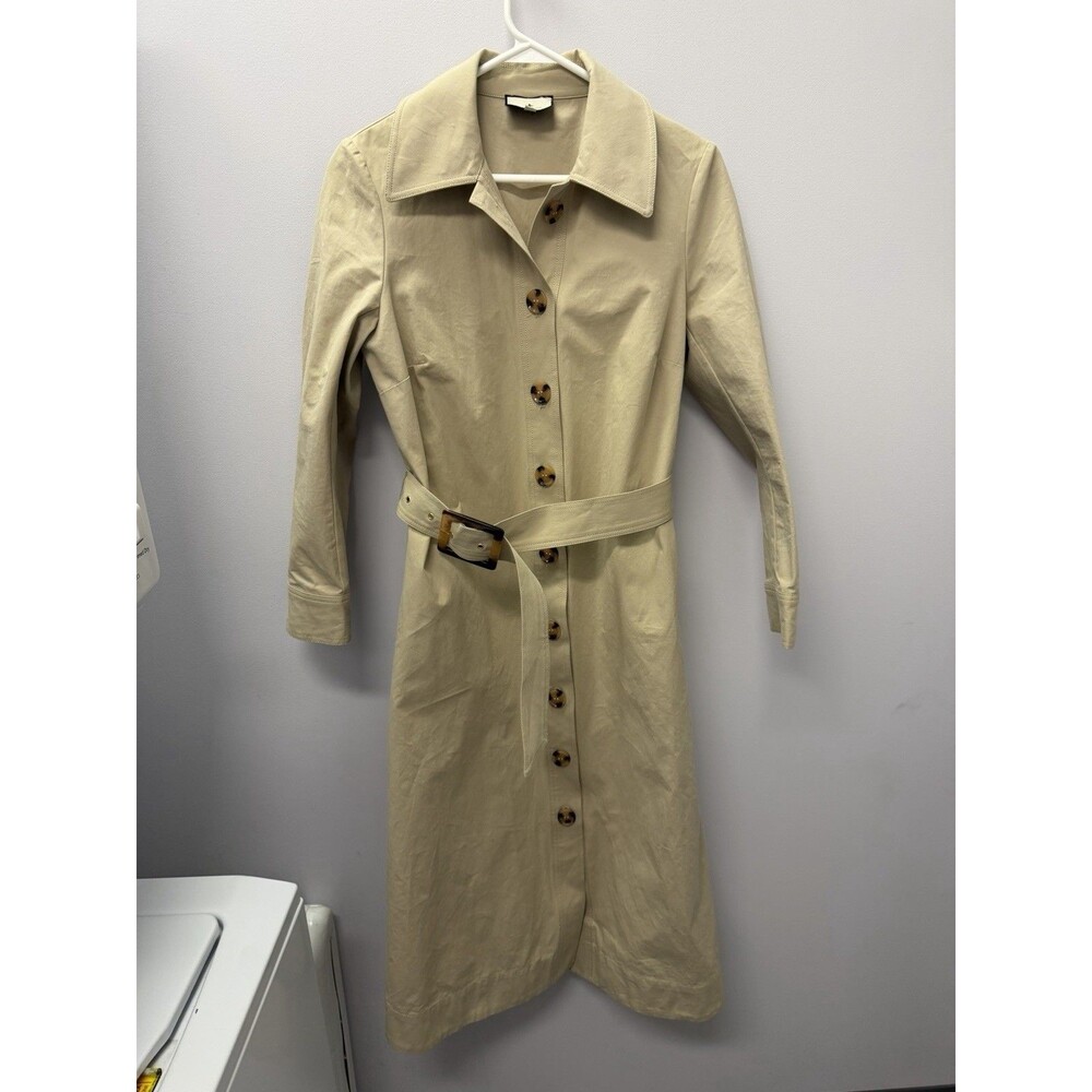 Tuckernuck Tan Khaki Long Trench Coat With Tortoise Buttons And Belt Buckle